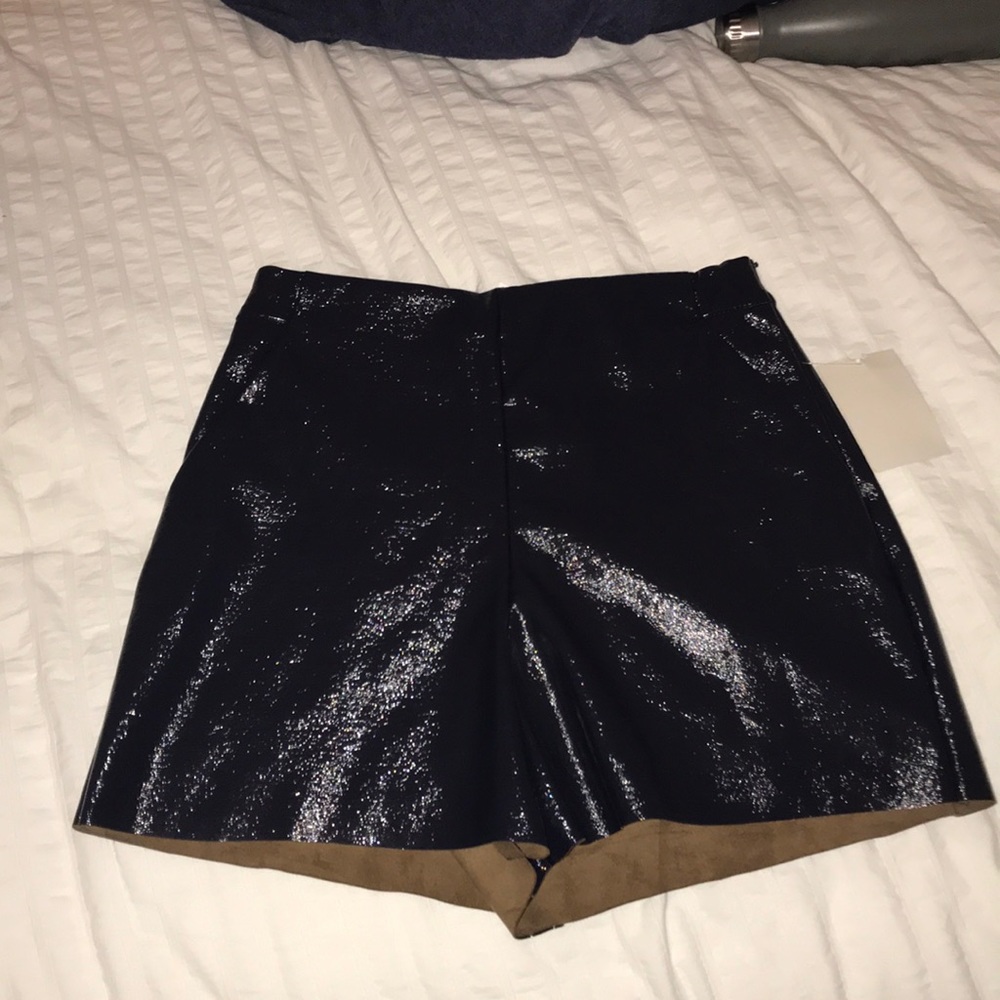 Blue faux leather shorts